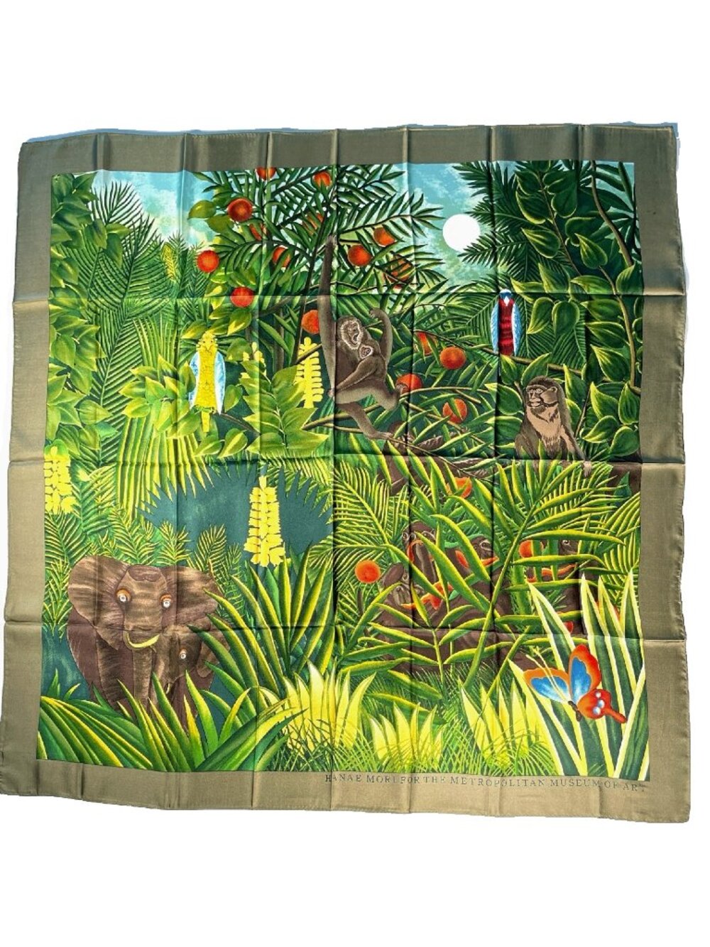 Vintage Hanae Mori for Metropolitan Museum Silk Scarf Jungle Animal Print 35"